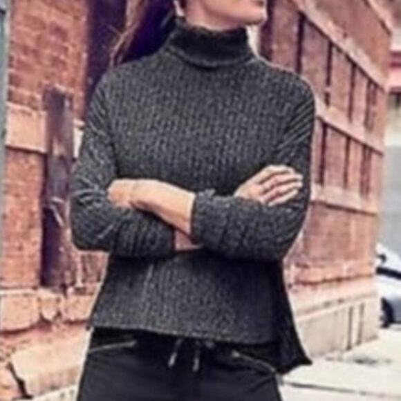 Athleta Large L Gray Transit Pullover Turtleneck Sweater Ribbed Long Sleeve - Picture 10 of 11